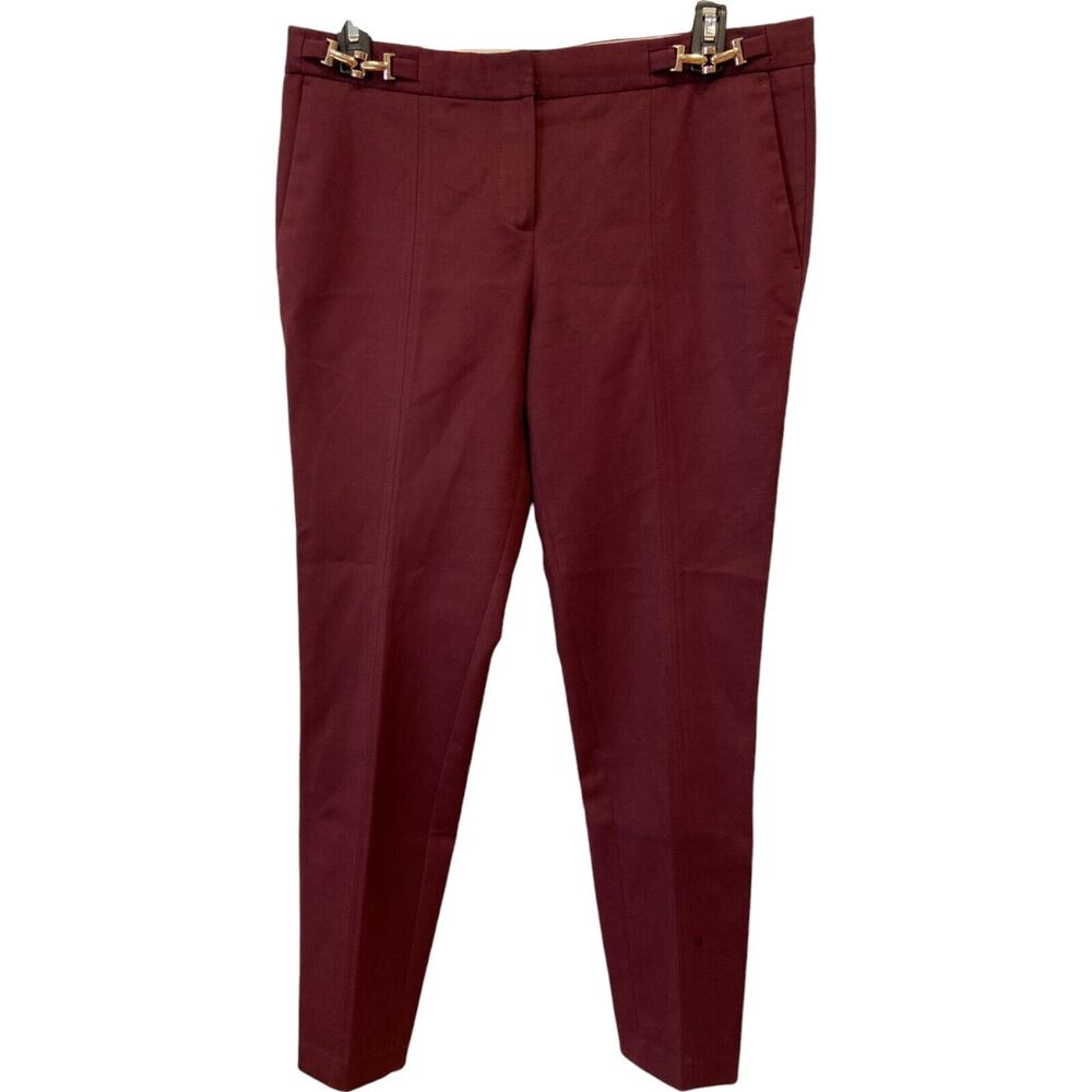 Massimo Dutti Womens Dress Pants US 8 Burgundy Mid Rise Skinny Leg Ankle Length